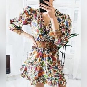 HOUSE OF HARLOW Floral Smocked Tiered Dress Sz M Cottagecore Bohemian Hippie